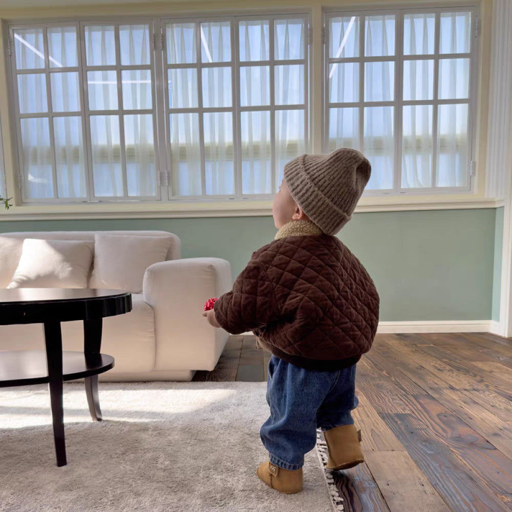 TrailCub Quilted Baby Jacket – Sherpa Collar Cotton Winter Coat for Boys 0–3 Years