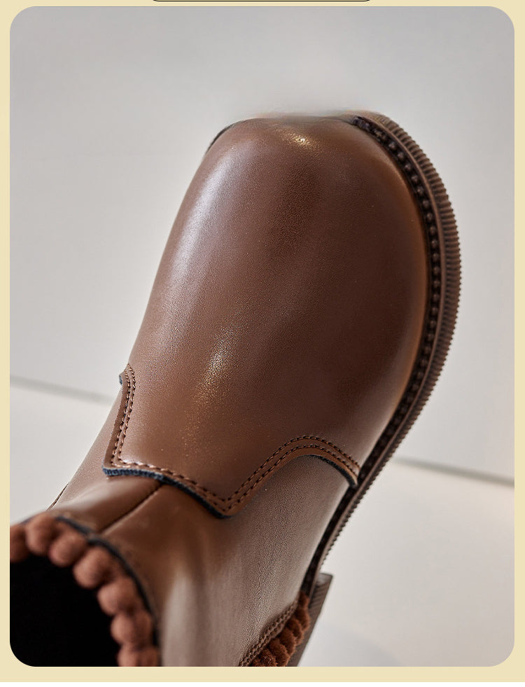 NillaStep Cozy Ankle Boots for Girls – Faux Leather Side-Zip Boots, Sizes 23–26