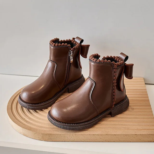 NillaStep Cozy Ankle Boots for Girls – Faux Leather Side-Zip Boots, Sizes 23–26