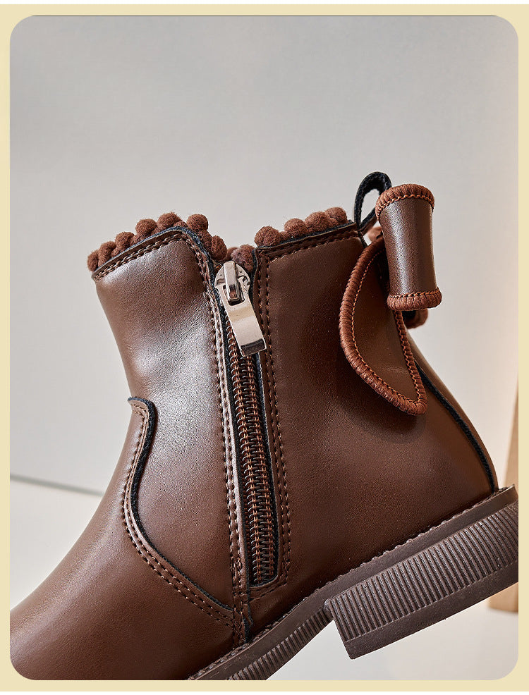 NillaStep Cozy Ankle Boots for Girls – Faux Leather Side-Zip Boots, Sizes 23–26