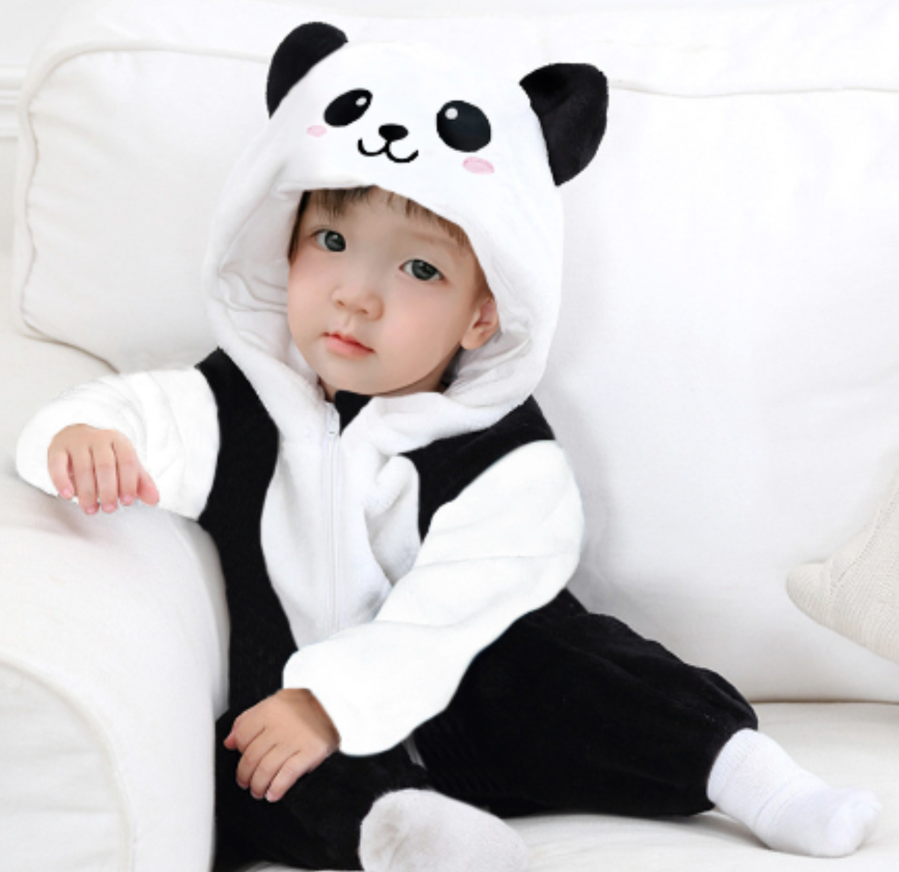 SnuggleMoo Cozy Flannel Baby Onesie with Hooded Animal Design for Warm Dress-Up Play