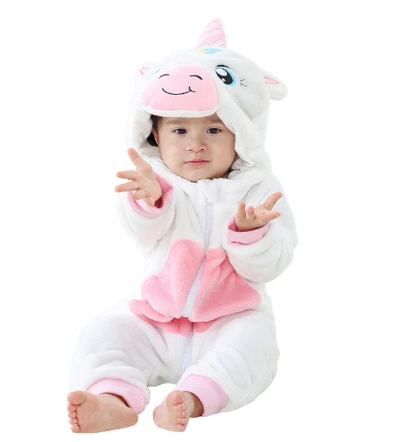 SnuggleMoo Cozy Flannel Baby Onesie with Hooded Animal Design for Warm Dress-Up Play