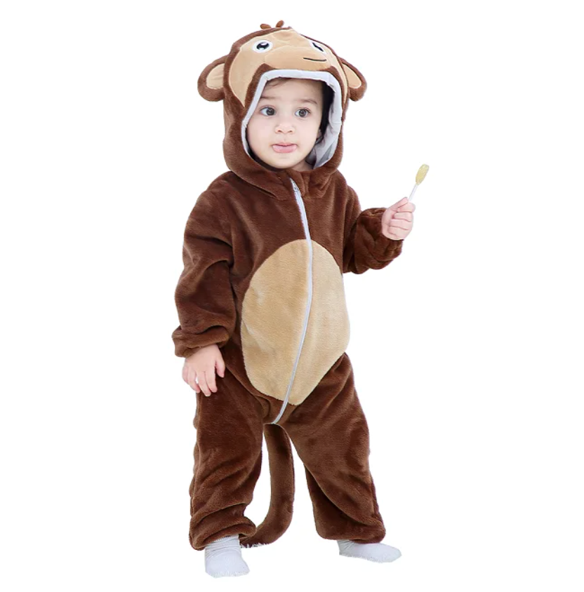 SnuggleMoo Cozy Flannel Baby Onesie with Hooded Animal Design for Warm Dress-Up Play