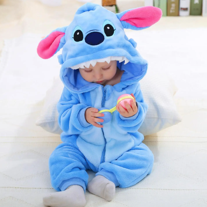 SnuggleMoo Cozy Flannel Baby Onesie with Hooded Animal Design for Warm Dress-Up Play