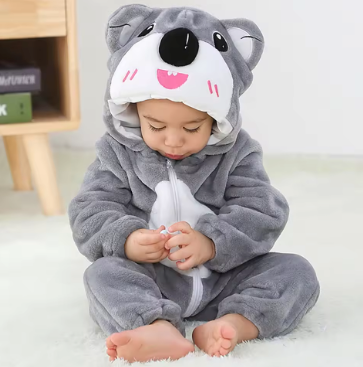 SnuggleMoo Cozy Flannel Baby Onesie with Hooded Animal Design for Warm Dress-Up Play
