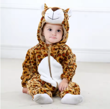 SnuggleMoo Cozy Flannel Baby Onesie with Hooded Animal Design for Warm Dress-Up Play
