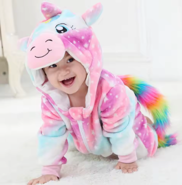 SnuggleMoo Cozy Flannel Baby Onesie with Hooded Animal Design for Warm Dress-Up Play