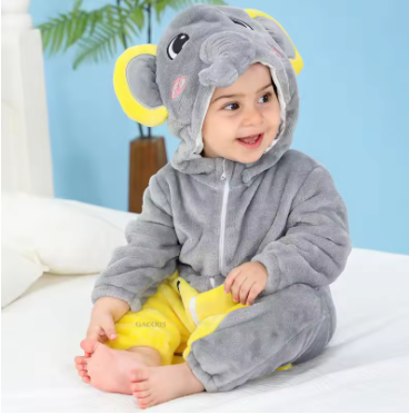 SnuggleMoo Cozy Flannel Baby Onesie with Hooded Animal Design for Warm Dress-Up Play