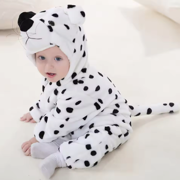 SnuggleMoo Cozy Flannel Baby Onesie with Hooded Animal Design for Warm Dress-Up Play