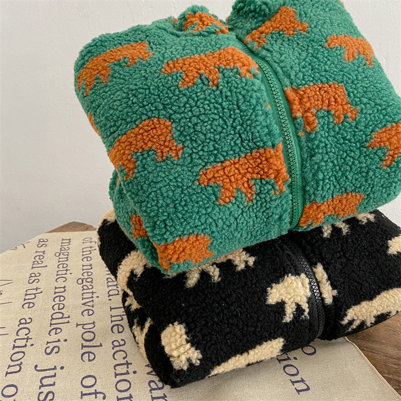 BearWarm Fleece Vest with Bear Motif, Unisex Kids Black/Green 1–6 Years