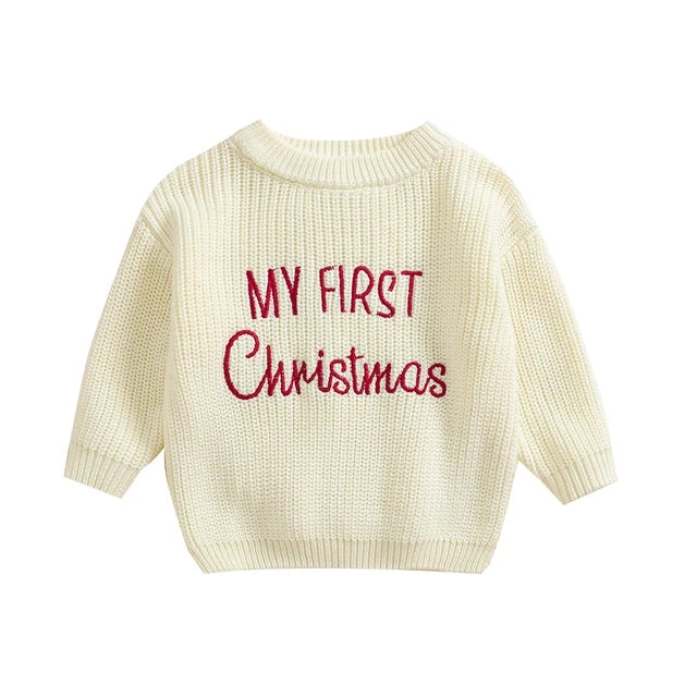 FirstNoel Baby Christmas Sweater, My First Christmas Unisex Cotton 0–2 Years