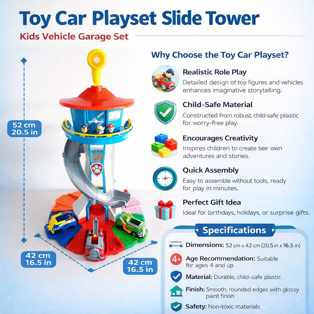 TurboTower Toy Car Slide Playset, Multi-Level Vehicle Garage Track for Kids