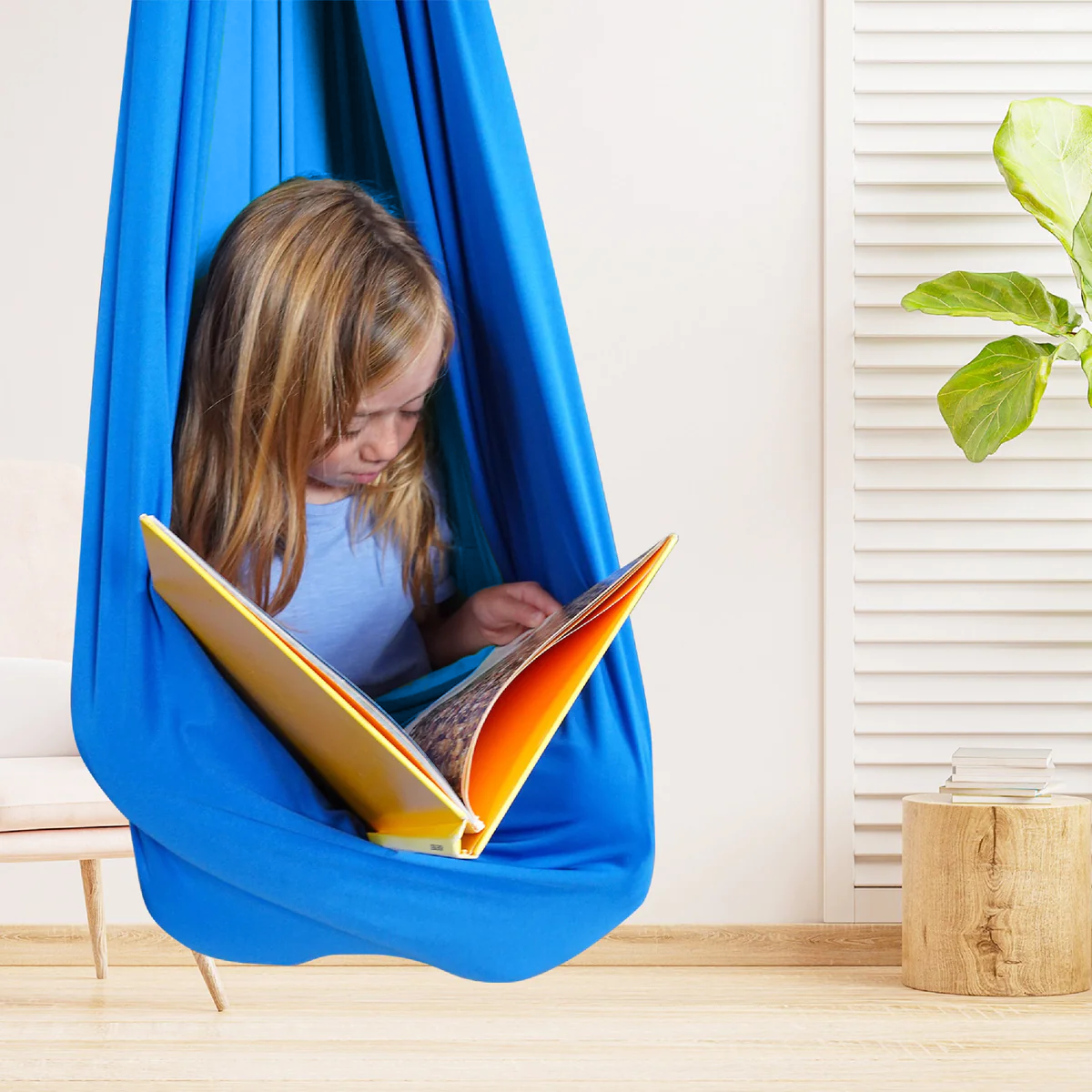 CalmNest Indoor Sensory Swing for Kids with Stretch Fabric Cocoon Seat