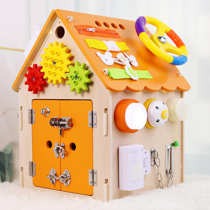 BusyNest Wooden Montessori Busy House Activity Toy for Toddlers Learning Play