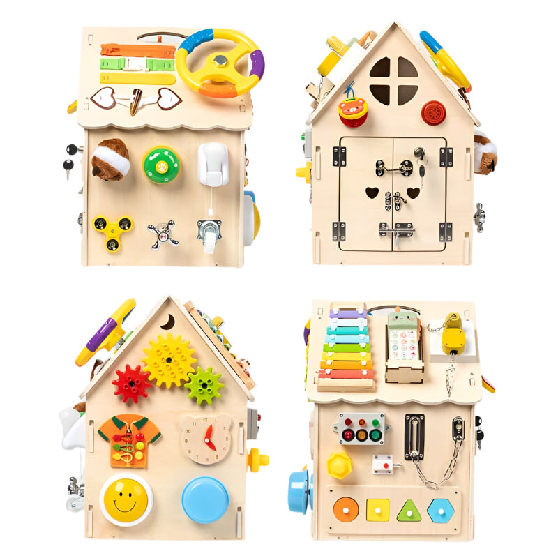 BusyNest Wooden Montessori Busy House Activity Toy for Toddlers Learning Play
