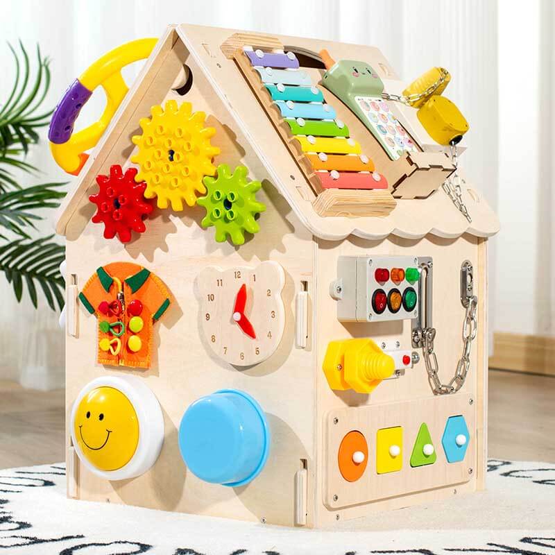 BusyNest Wooden Montessori Busy House Activity Toy for Toddlers Learning Play