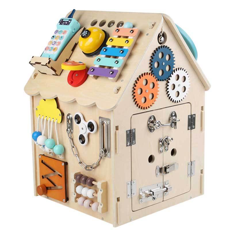 BusyNest Wooden Montessori Busy House Activity Toy for Toddlers Learning Play