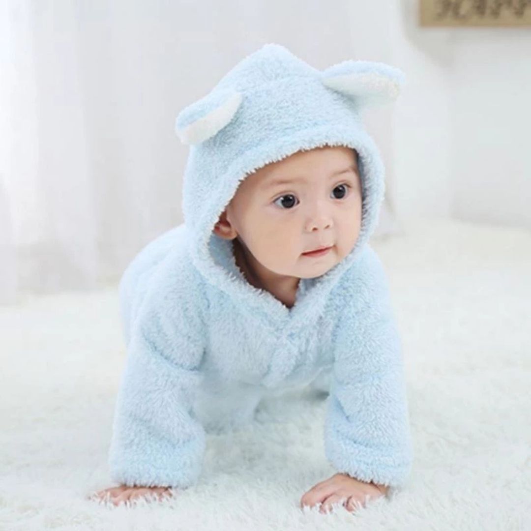 SnuggleCub Hooded Baby Onesie with Bear Ears Soft Warm Zip-Up Outfit