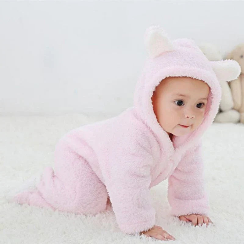 SnuggleCub Hooded Baby Onesie with Bear Ears Soft Warm Zip-Up Outfit