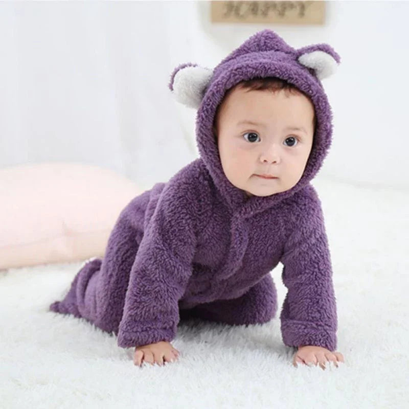 SnuggleCub Hooded Baby Onesie with Bear Ears Soft Warm Zip-Up Outfit
