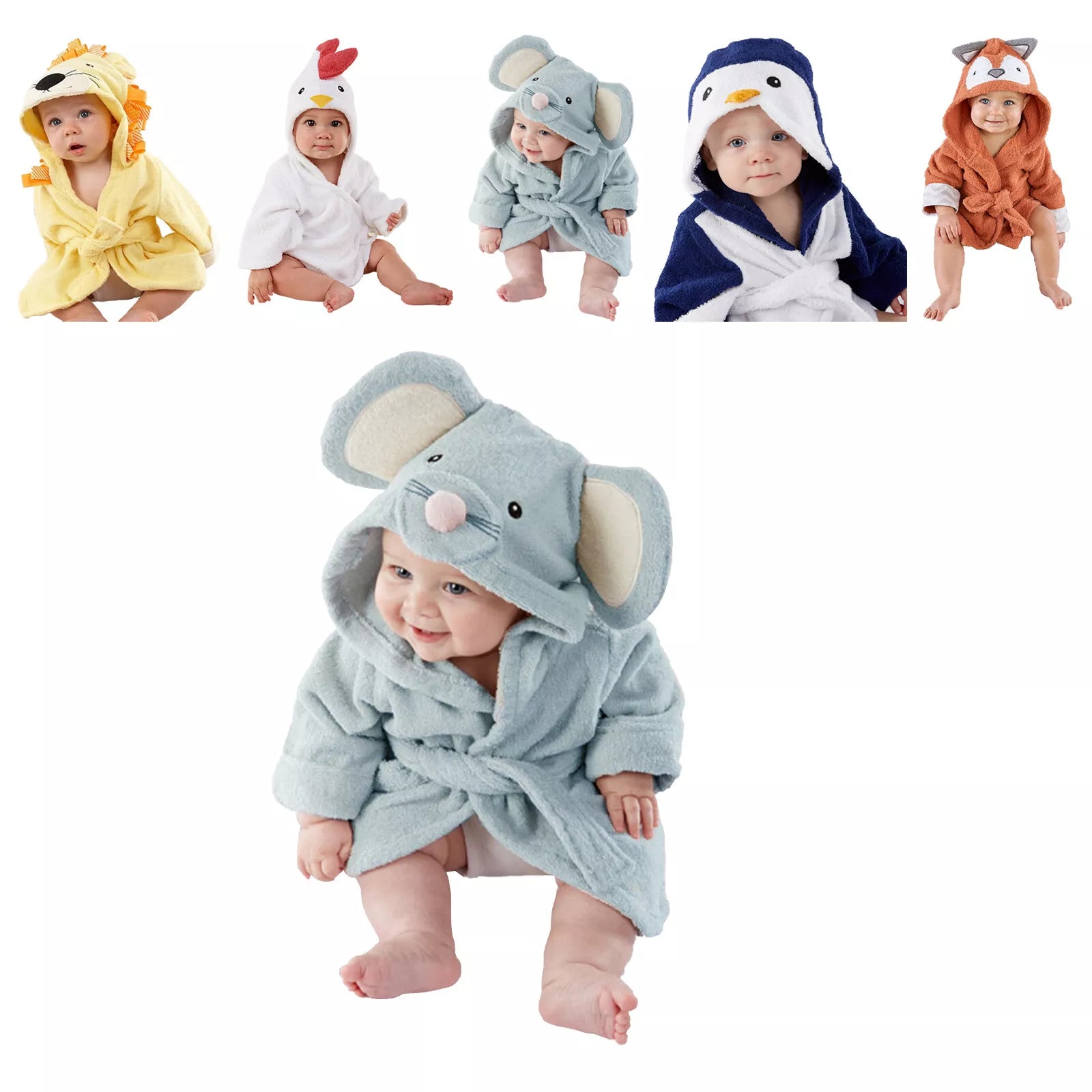 SnuggleDry Baby Bathrobe – Soft Absorbent Animal Hooded Robe for After Bath Time
