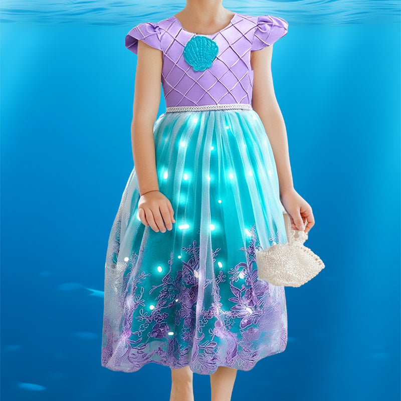 MermaGlow Light-Up Princess Dress for Kids, Mermaid Costume with Accessories