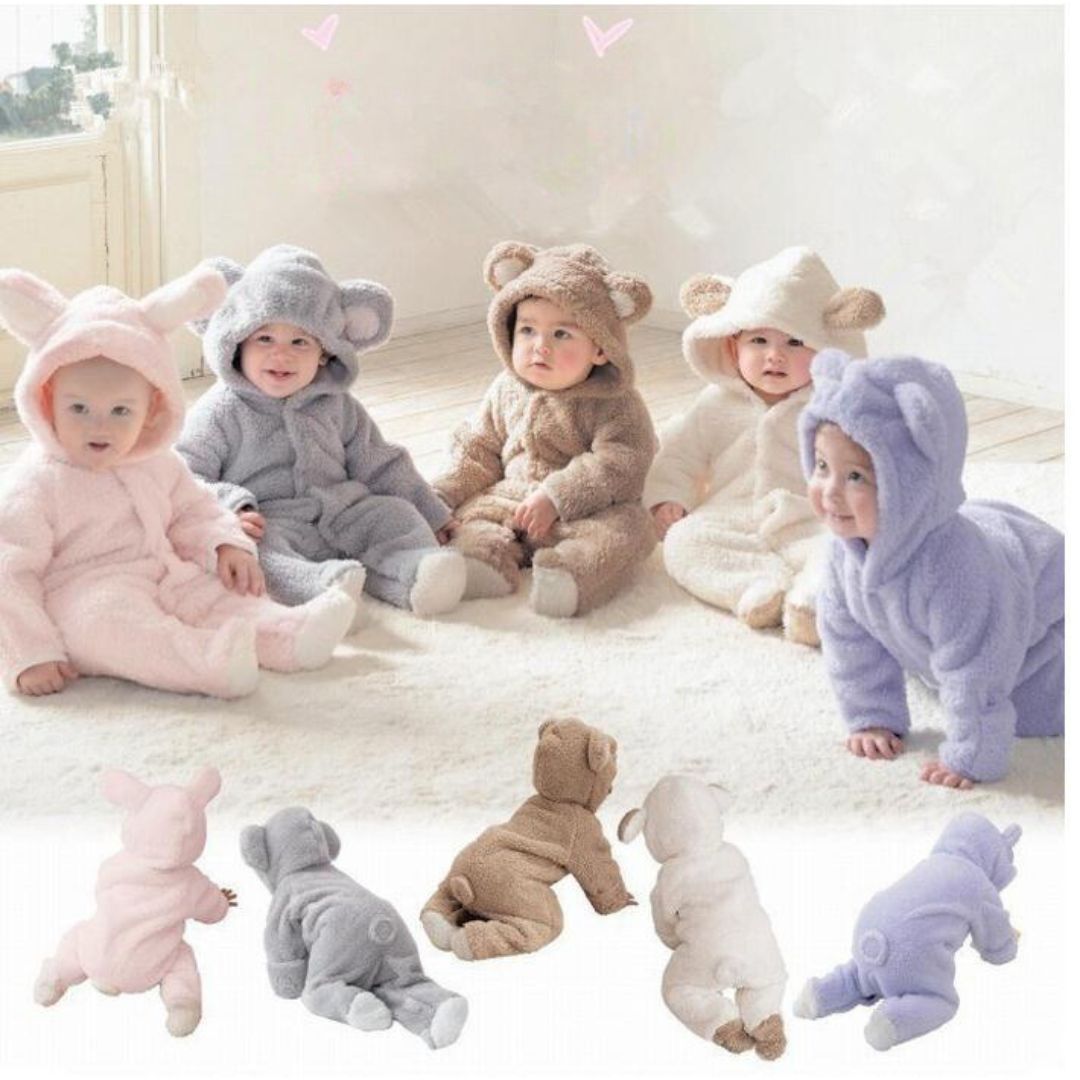 SnuggleCub Hooded Baby Onesie with Bear Ears Soft Warm Zip-Up Outfit